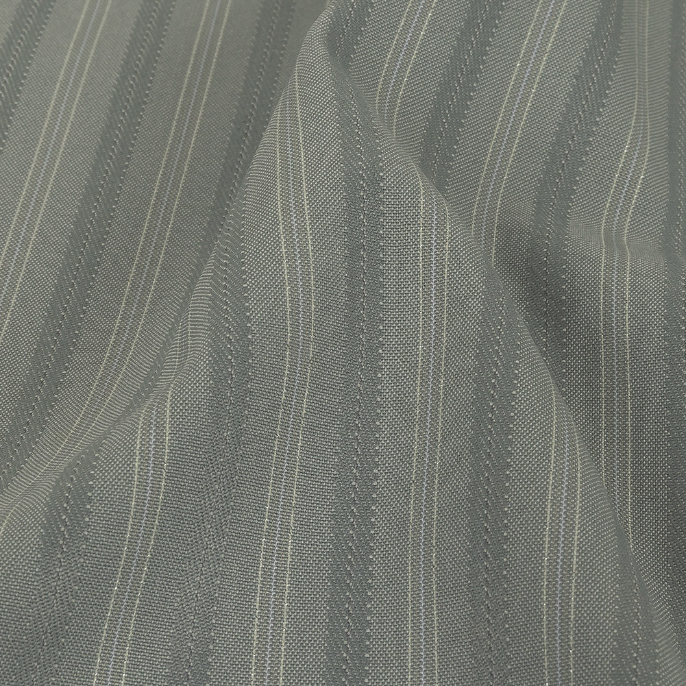 Cool Gray Satin-Faced Twill Stripes Stretch Polyester Suiting with Metallic White Pinstripes - Joann Fabrics
