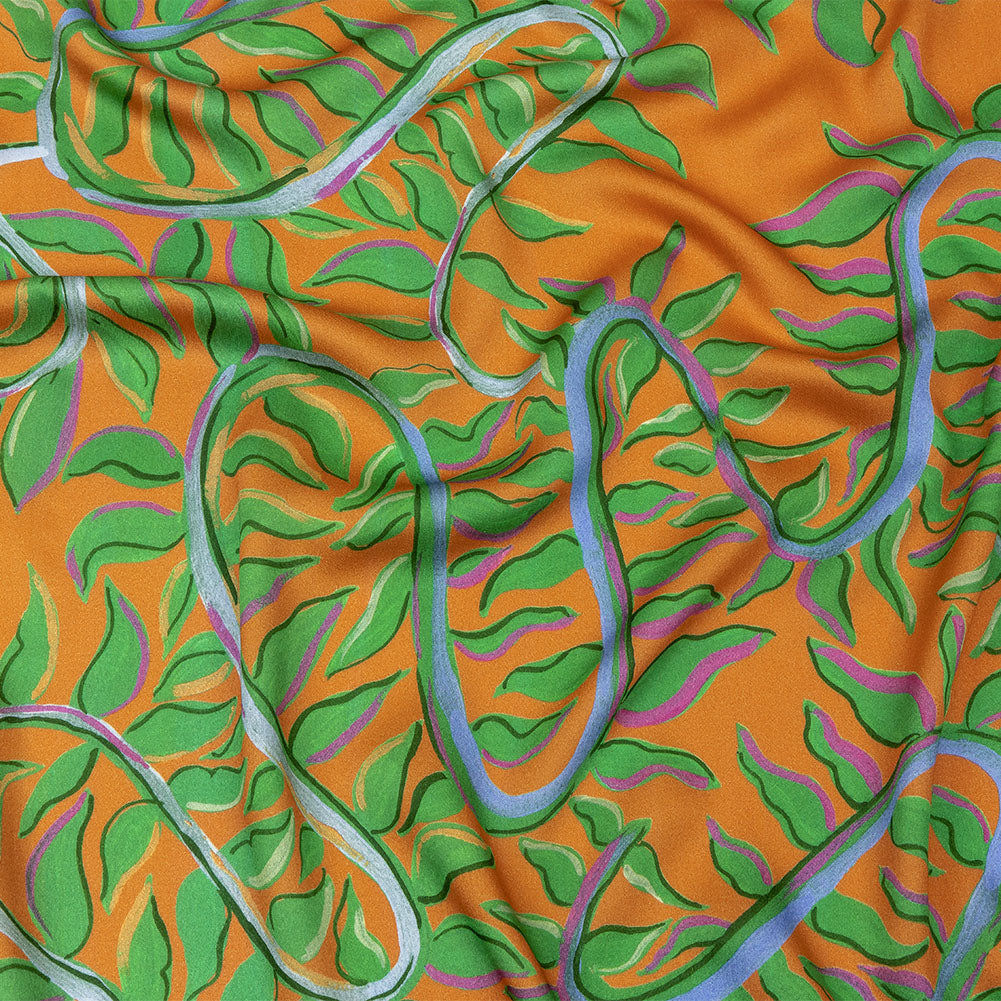 Rayon Challis - Orange and Green Foliage - Looking Vine Print - Mood Exclusive Citrus Collection - Joann Fabrics