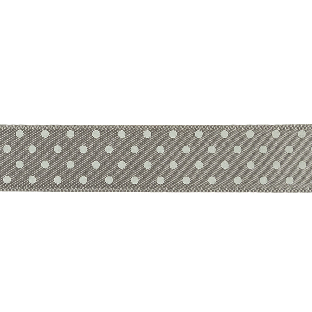 Gray and White Polka Dot Satin Ribbon - 0.625