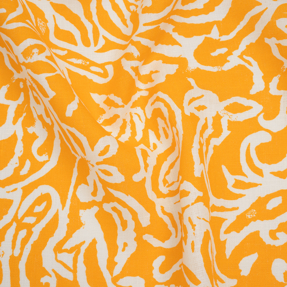 Medium Weight Linen Woven Print - Sun Yellow and White Rustic Floral and Paisley - Joann Fabrics