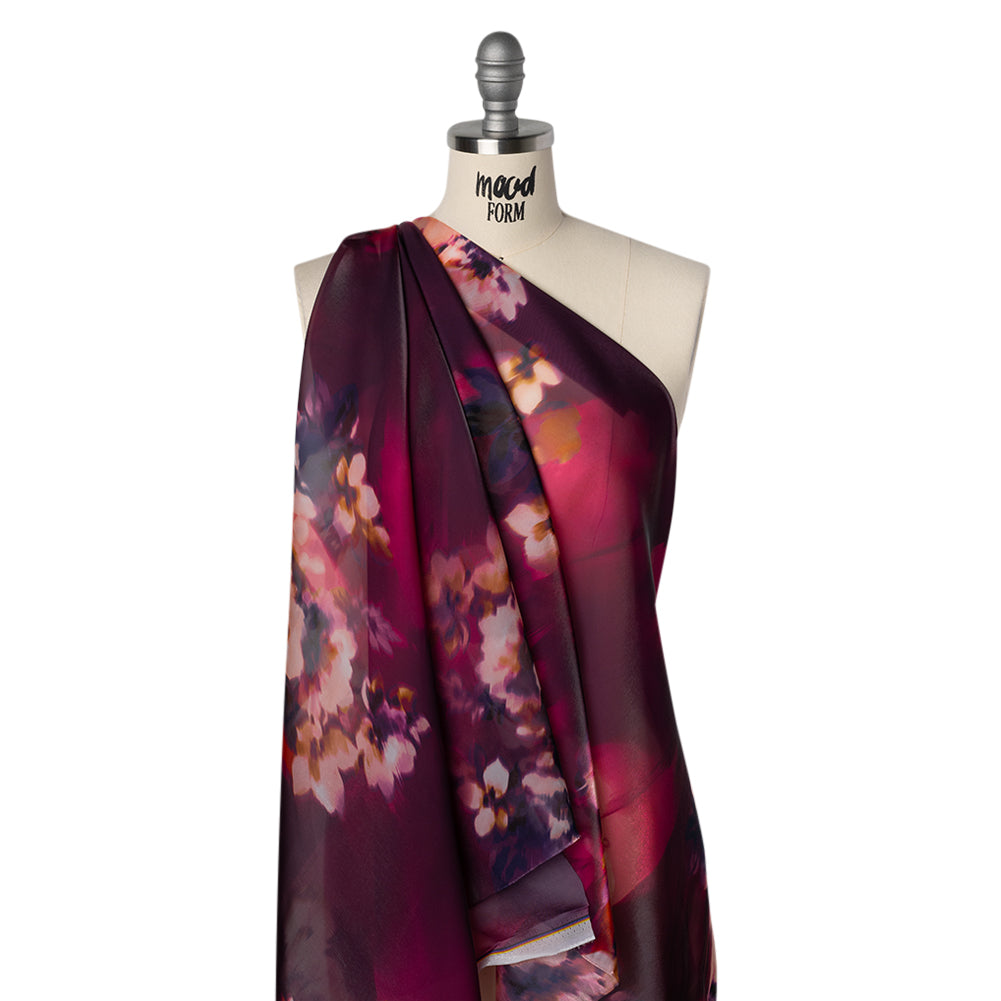 Shimmering Polyester Organza - Magenta, Pale Pink and Dark Blue Painterly Florals - Designer Deadstock - Joann Fabrics