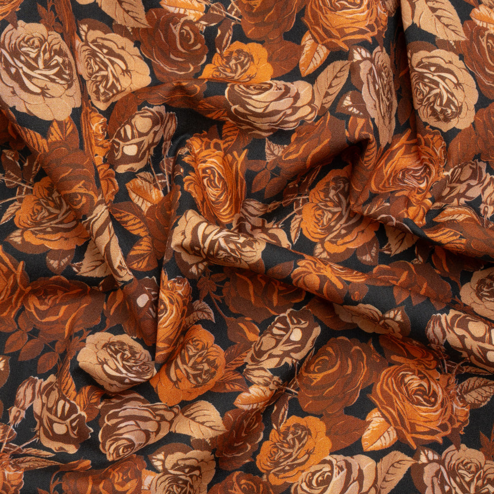 Cotton Poplin Print - Orange and Brown Floral - Mood Exclusive Memory of Roses - Joann Fabrics