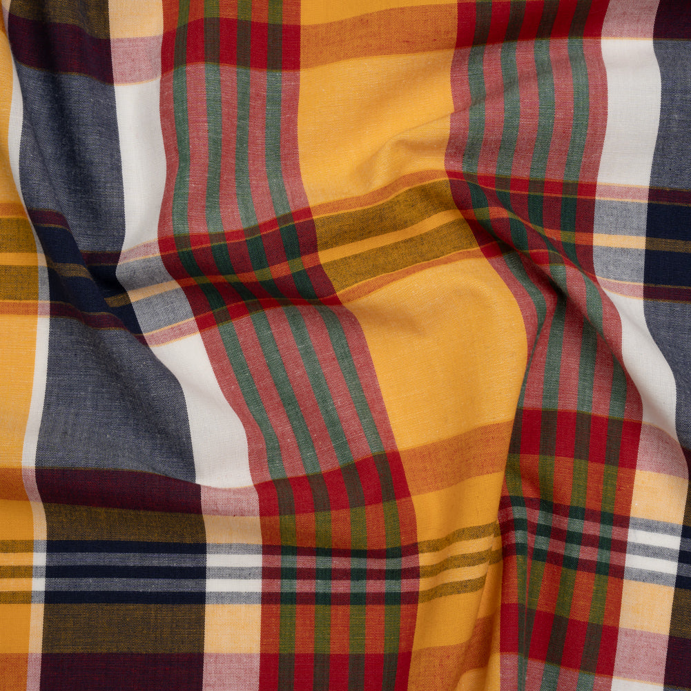 Rustic Cotton Shirting - Golden Yellow, Red and Navy Blue Plaid - Deadstock - Joann Fabrics