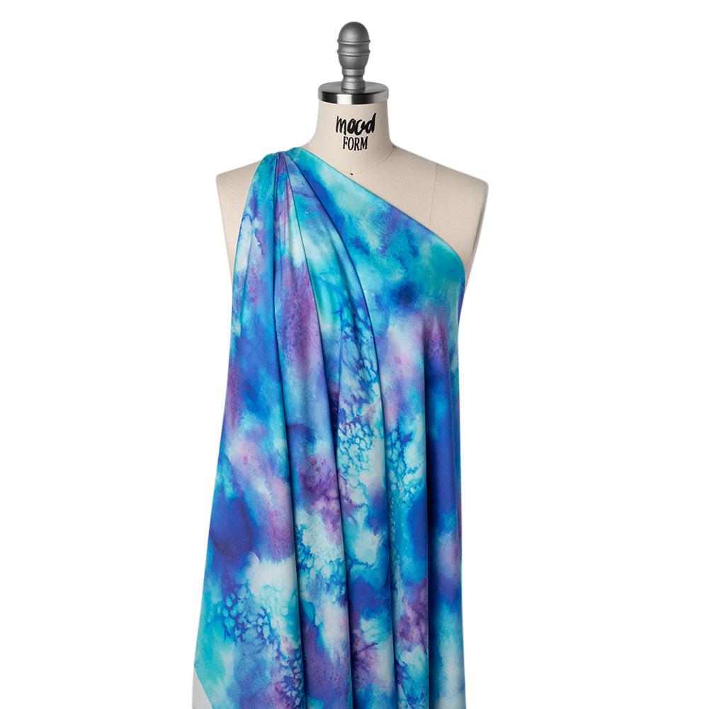 Rayon Challis - Blue, Seafoam and Purple Tie Dye - Mood Exclusive Tide and True Print - Joann Fabrics