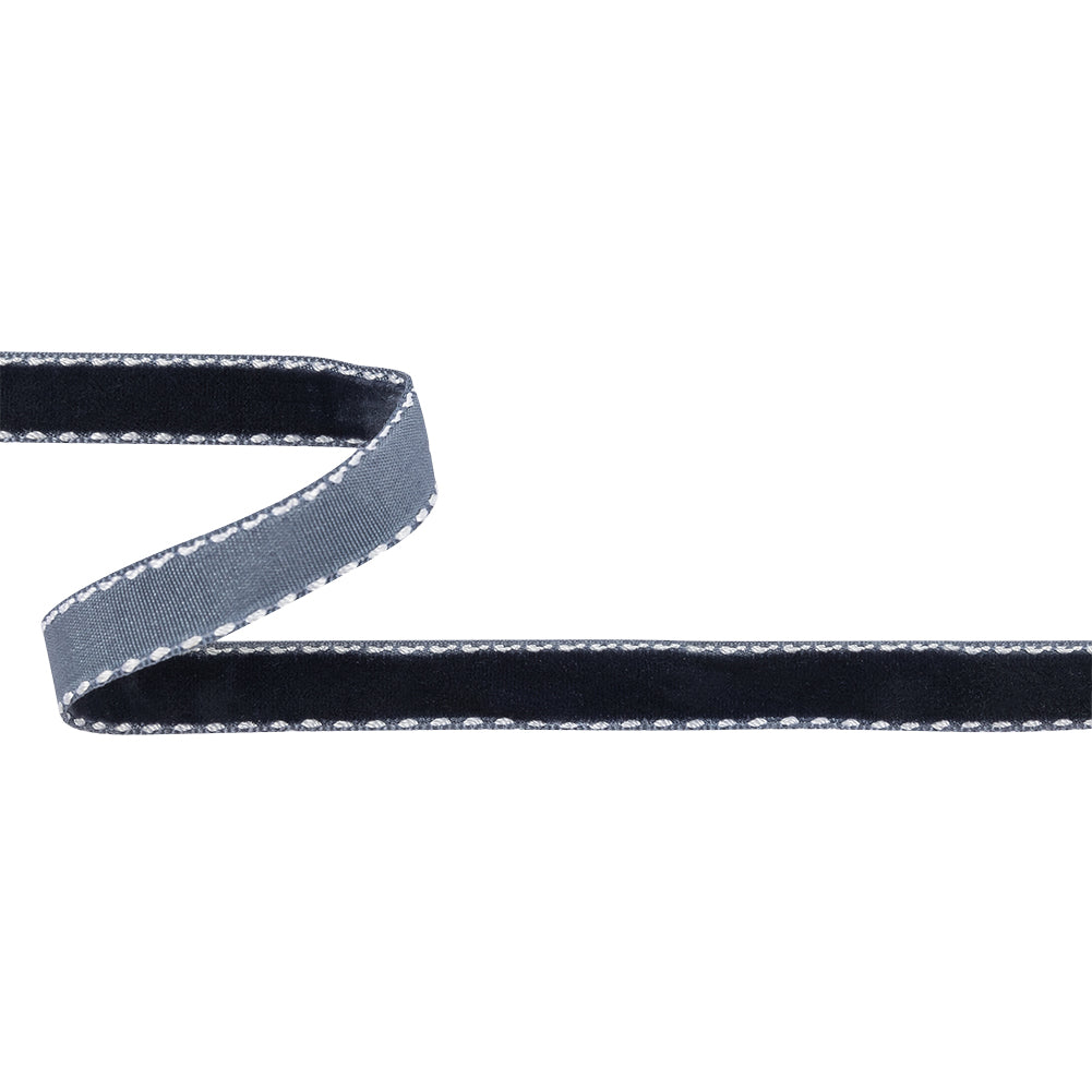 Dress Blues and White Side-Stitched Velvet Ribbon - 0.5