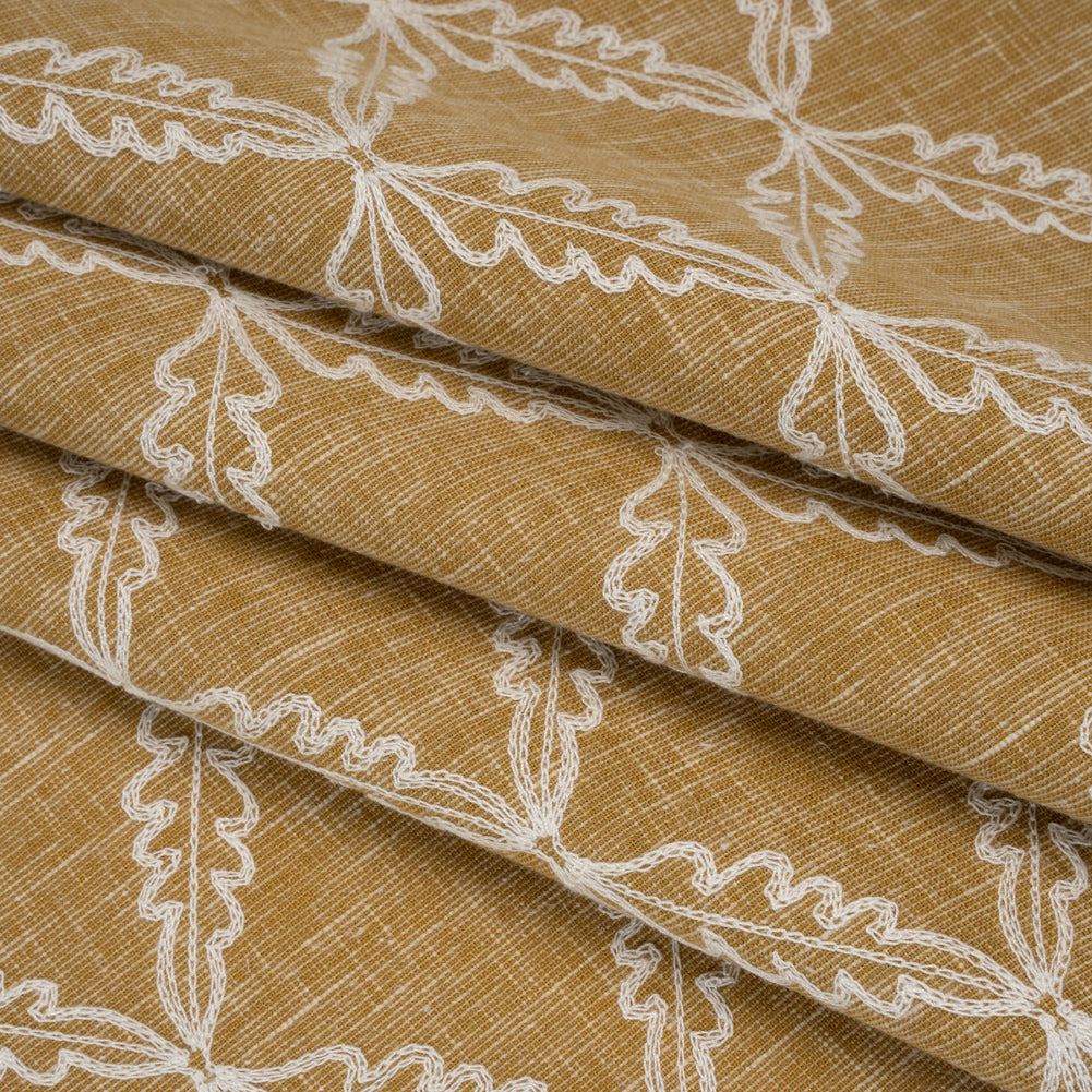 Embroidered Polyester and Cotton Woven - Ochre Leaf Diamonds - British Imported - Joann Fabrics