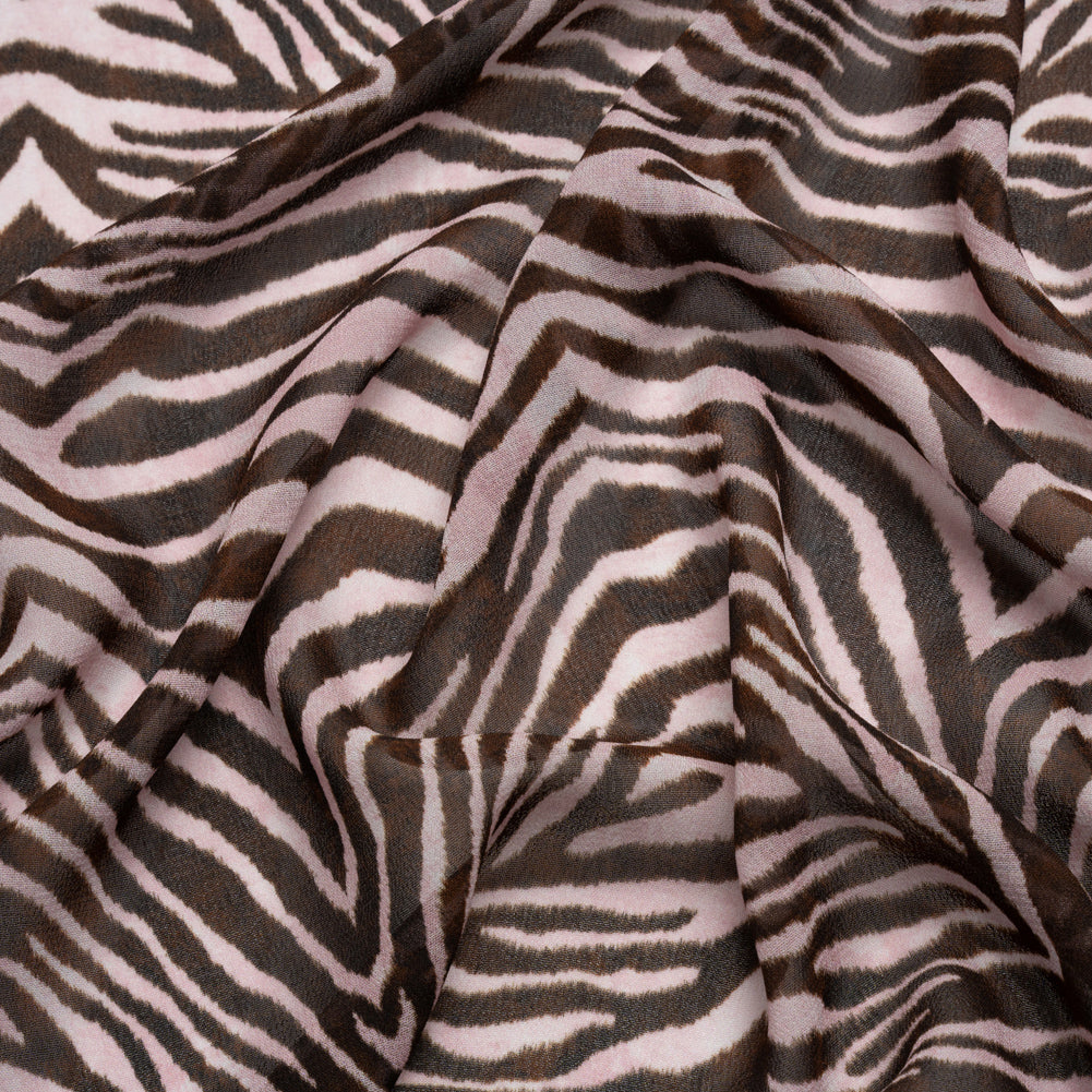 Viscose Georgette - Pink and Brown Zebra Stripes - Destination Oasis Print - Mood Exclusive Kilimanjaro Collection - Joann Fabrics