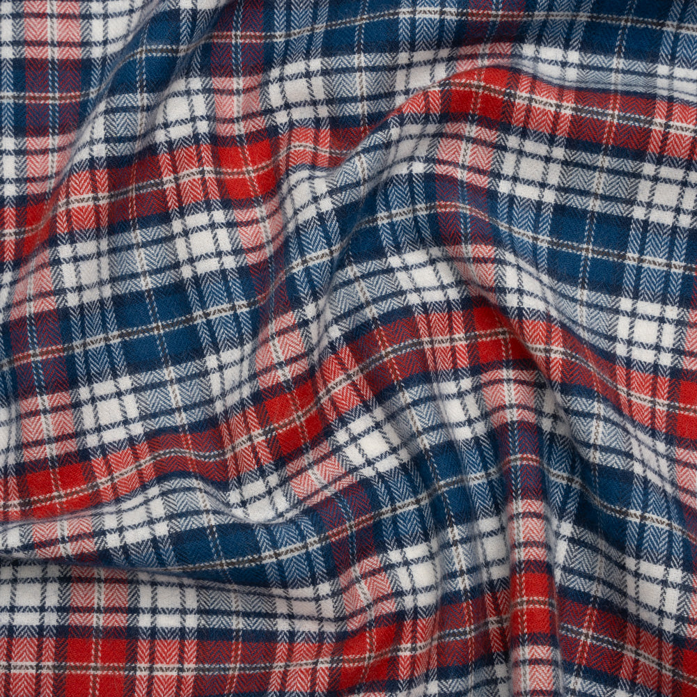Lightweight Brushed Cotton Herringbone Twill Shirting - Red, Sea Blue and White Plaid - Deadstock - Joann Fabrics