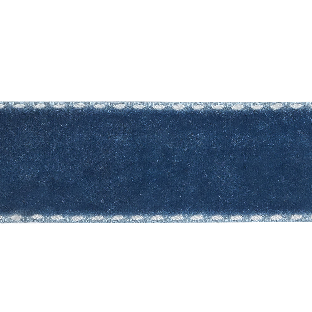 Navy Peony and White Side-Stitched Velvet Ribbon - 0.75