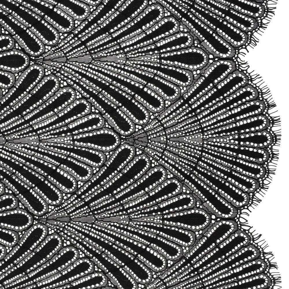 Corded Raschel Lace Panel with Finished Edges - Black Fan Palm Scallops - Joann Fabrics