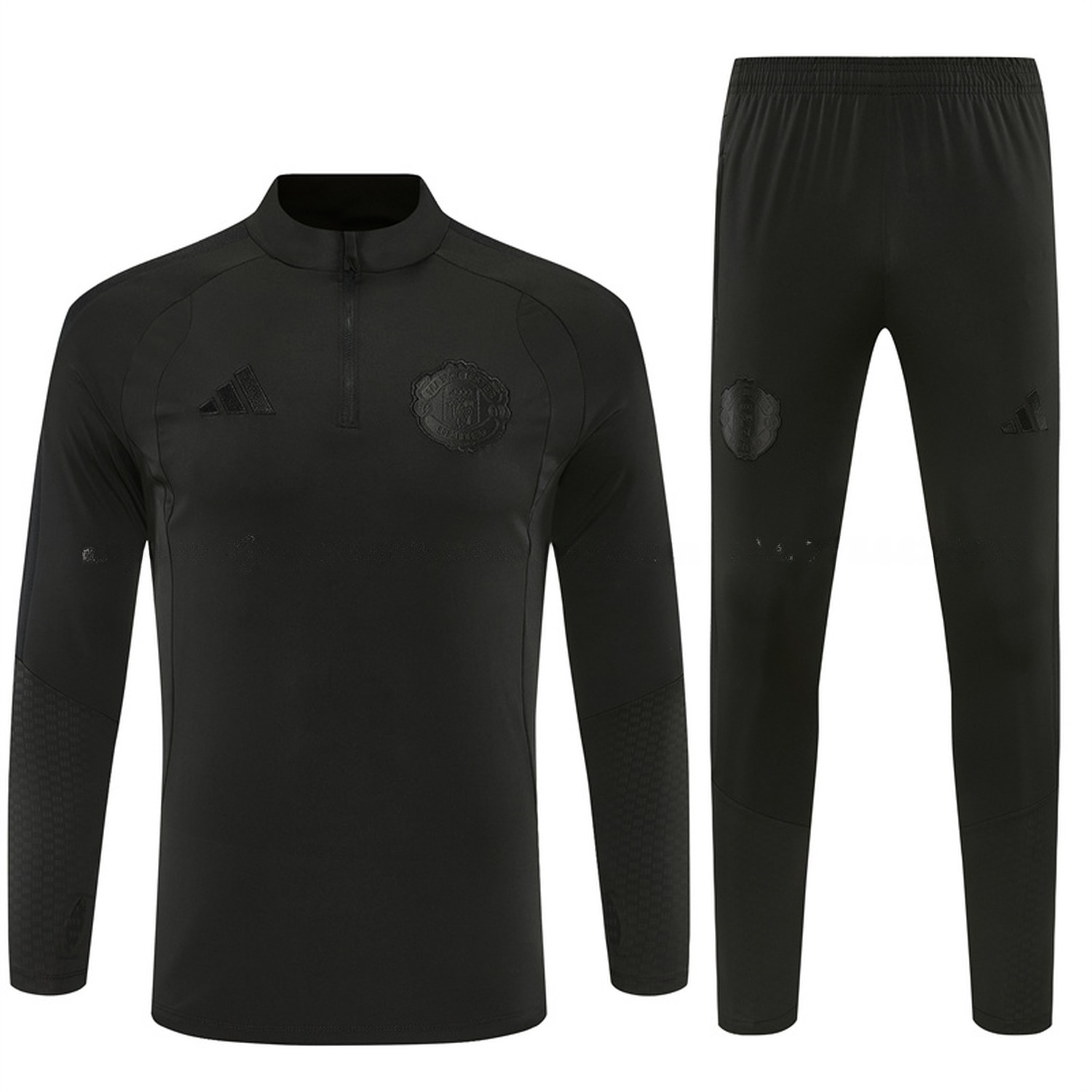 Manchester United 26-27 Long Sleeve Training Set - Pure Black Top & Pure Black Pants - UnitedFutballJersey