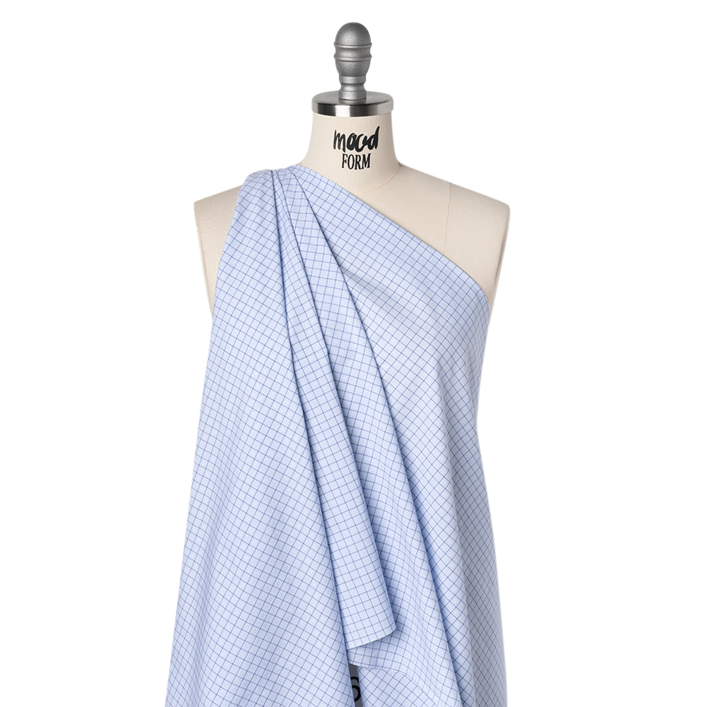 Cotton Dobby Shirting Made in Italy - Light Blue and Navy Checks and Flowers - Deadstock - Joann Fabrics