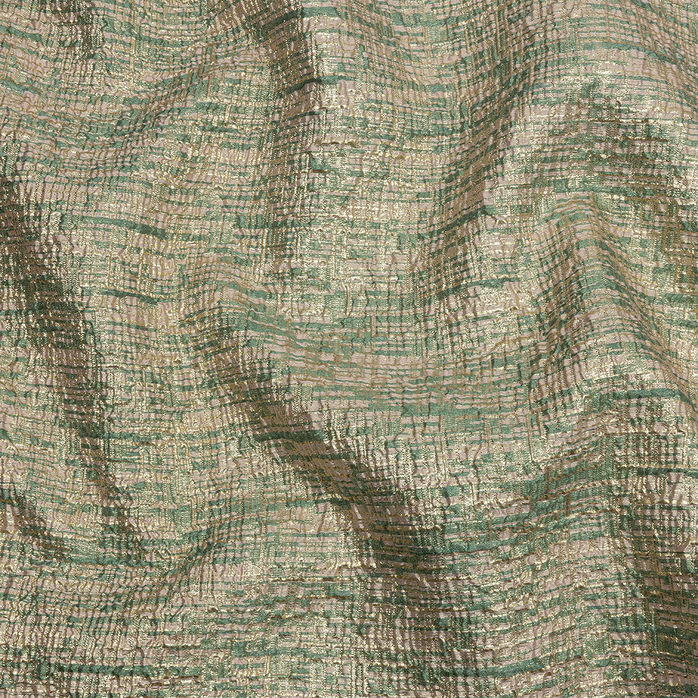 Metallic Gold, Seaglass and Pale Pink Crosshatched Lines Luxury Brocade - Joann Fabrics