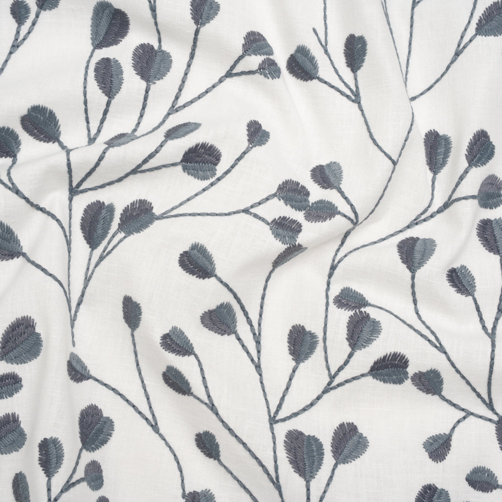 Embroidered Polyester and Cotton Woven - Denim Budding Plants - British Imported - Joann Fabrics