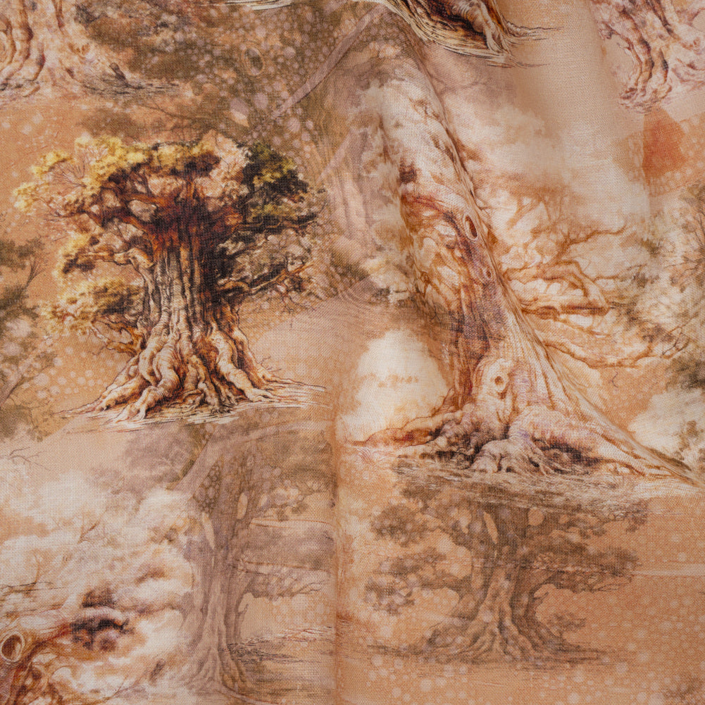 Medium Weight Linen Woven Print - Tan and Beige Giant Trees - Joann Fabrics