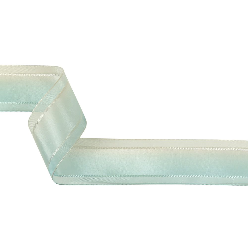 Sky Blue and Star White Ombre Woven Ribbon with Sheer Organza Borders - 1.5