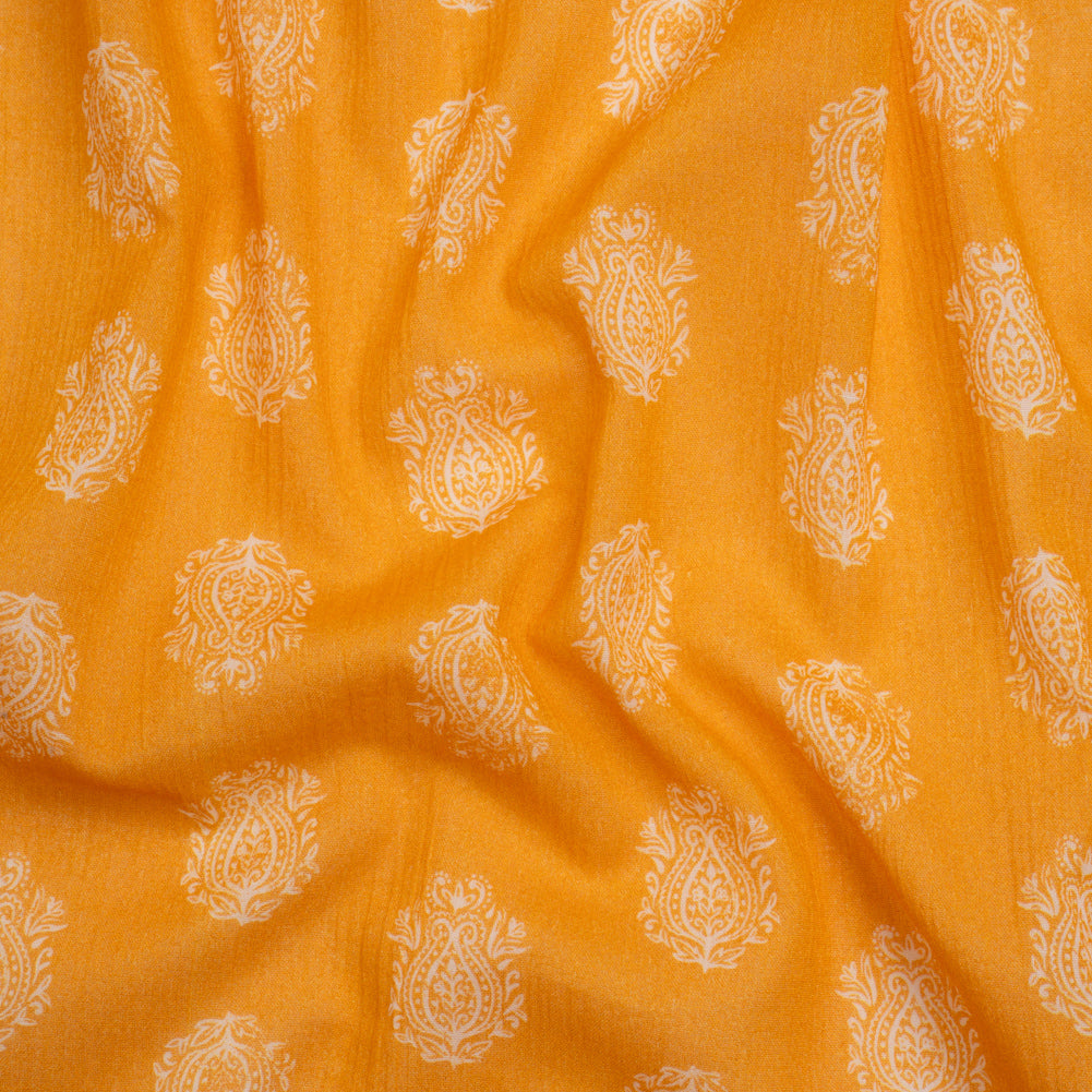 Crinkled Cotton Gauzy Woven Print - Mango Orange Paisley Spots - Mood Exclusive Perhaps Paisleys - Joann Fabrics