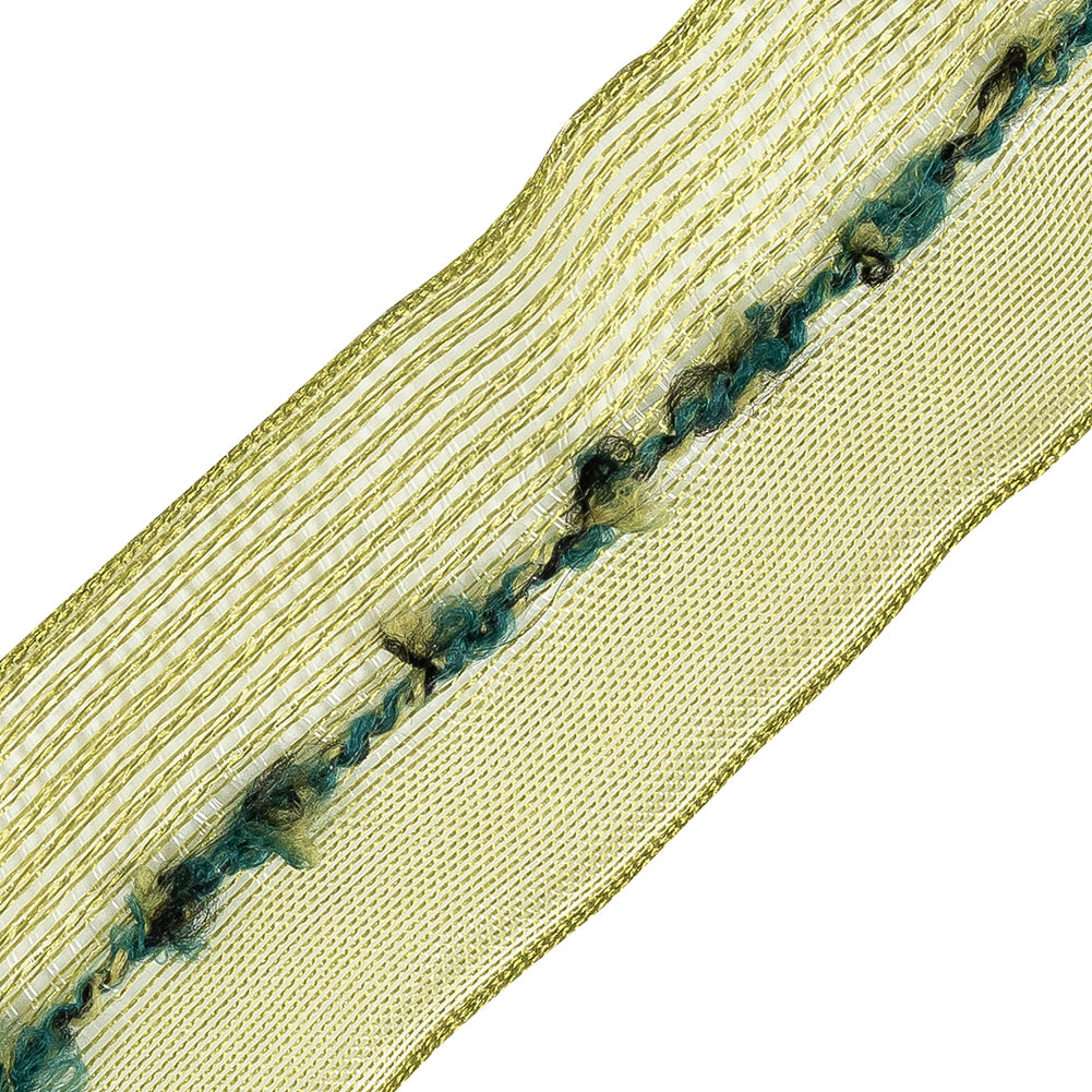 Olive and Hunter Green Boucle Wired Organza Ribbon - 1.5