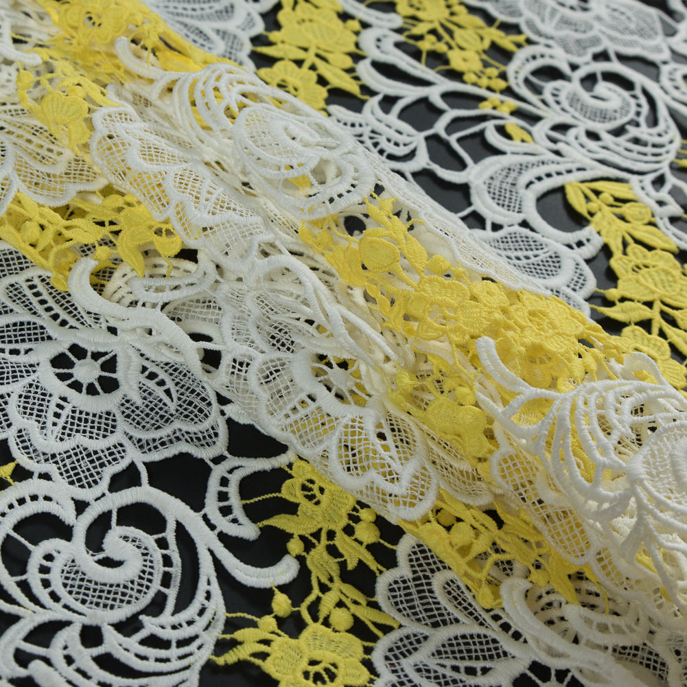 Embroidered Guipure Lace - White and Yellow Floral - Joann Fabrics