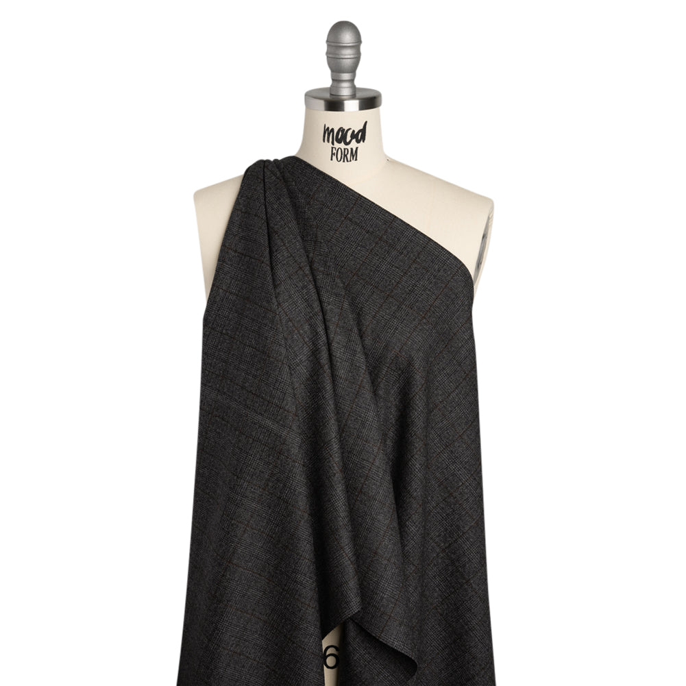 Super 130 Wool Suiting Made in Italy - Black, Gray and Brown Plaid - Deadstock - Joann Fabrics
