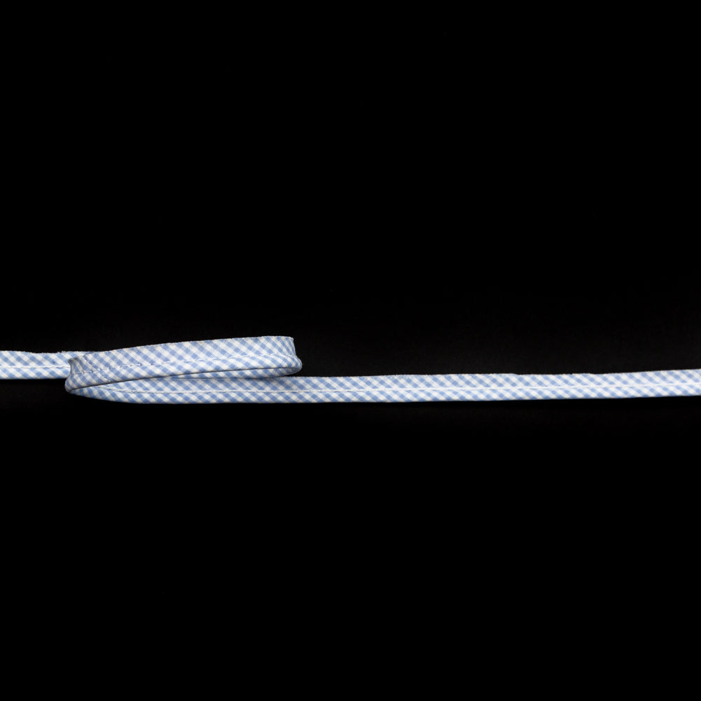 Italian White and Blue Checkered Bias Piping Cord with Lip - 0.375