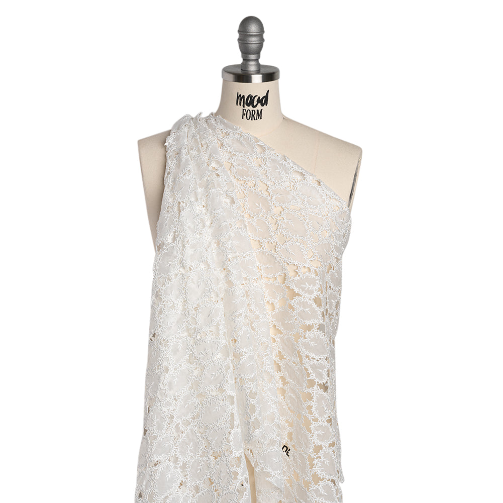 Burnout Embroidered Lace with Finished Edges - White Leafy Lines - Joann Fabrics