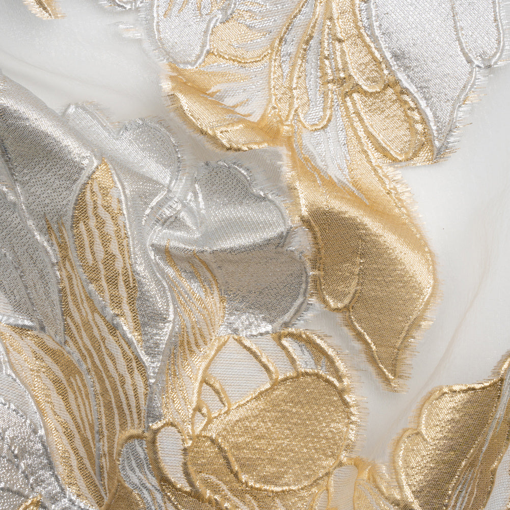 Metallic Gold, Silver and White Fantastic Flowers Luxury Burnout Brocade - Joann Fabrics