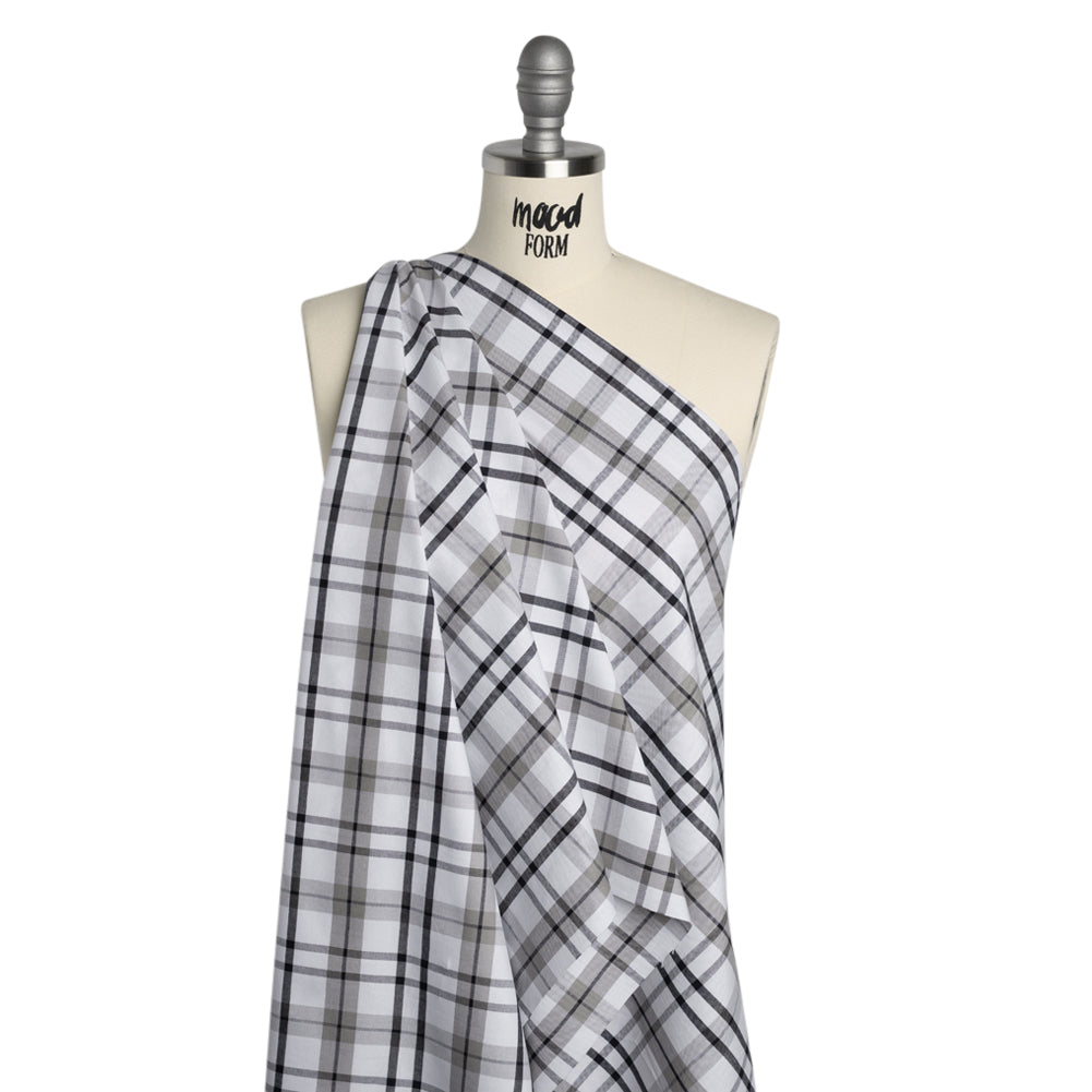 Cotton Oxford Shirting - Dark Navy, Gray and White Plaid - Deadstock - Joann Fabrics