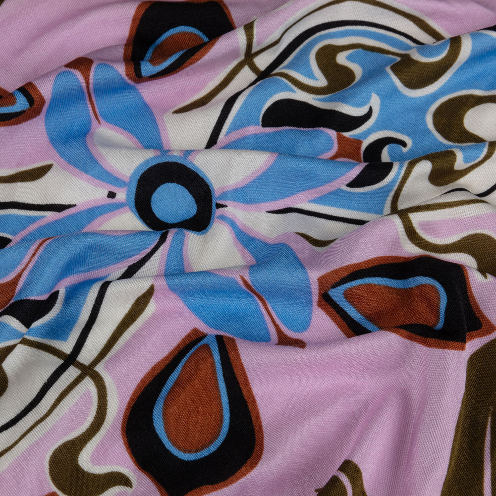 Orchid, Sky and Cinnamon Floral Flow Border Print Silk Jersey - Joann Fabrics