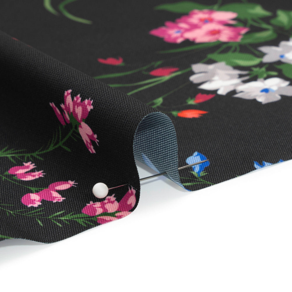 Carolina Herrera Italian Black, Red and Blue Floral Polyester Twill - Joann Fabrics