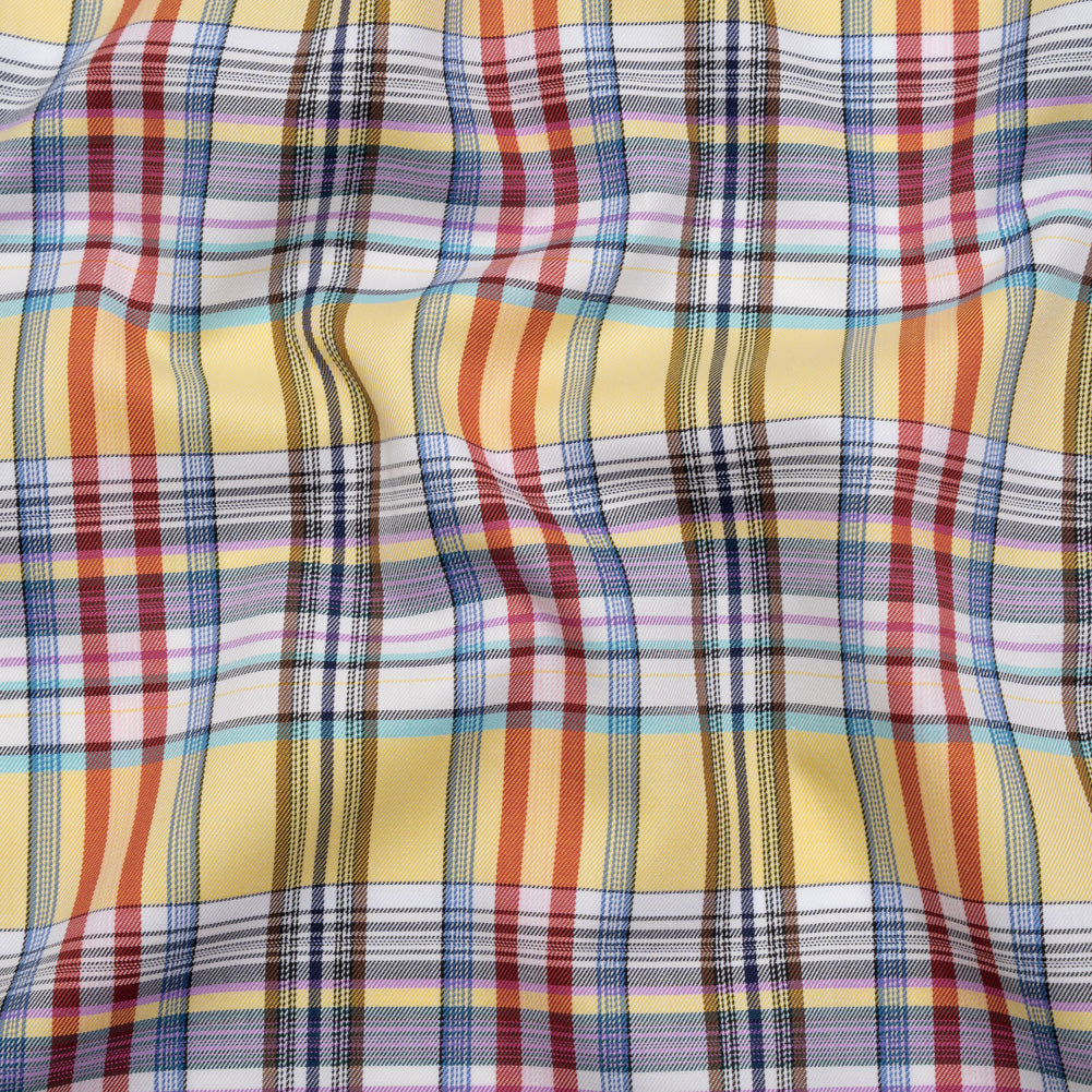 Cotton Twill Shirting - Butter Yellow, Brown and Blue Plaid - Deadstock - Joann Fabrics