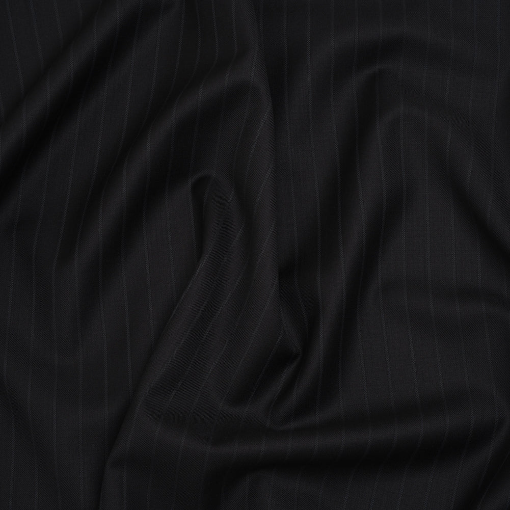 Wool Twill Suiting Made in Italy - Black Tonal Stripes - Deadstock - Joann Fabrics
