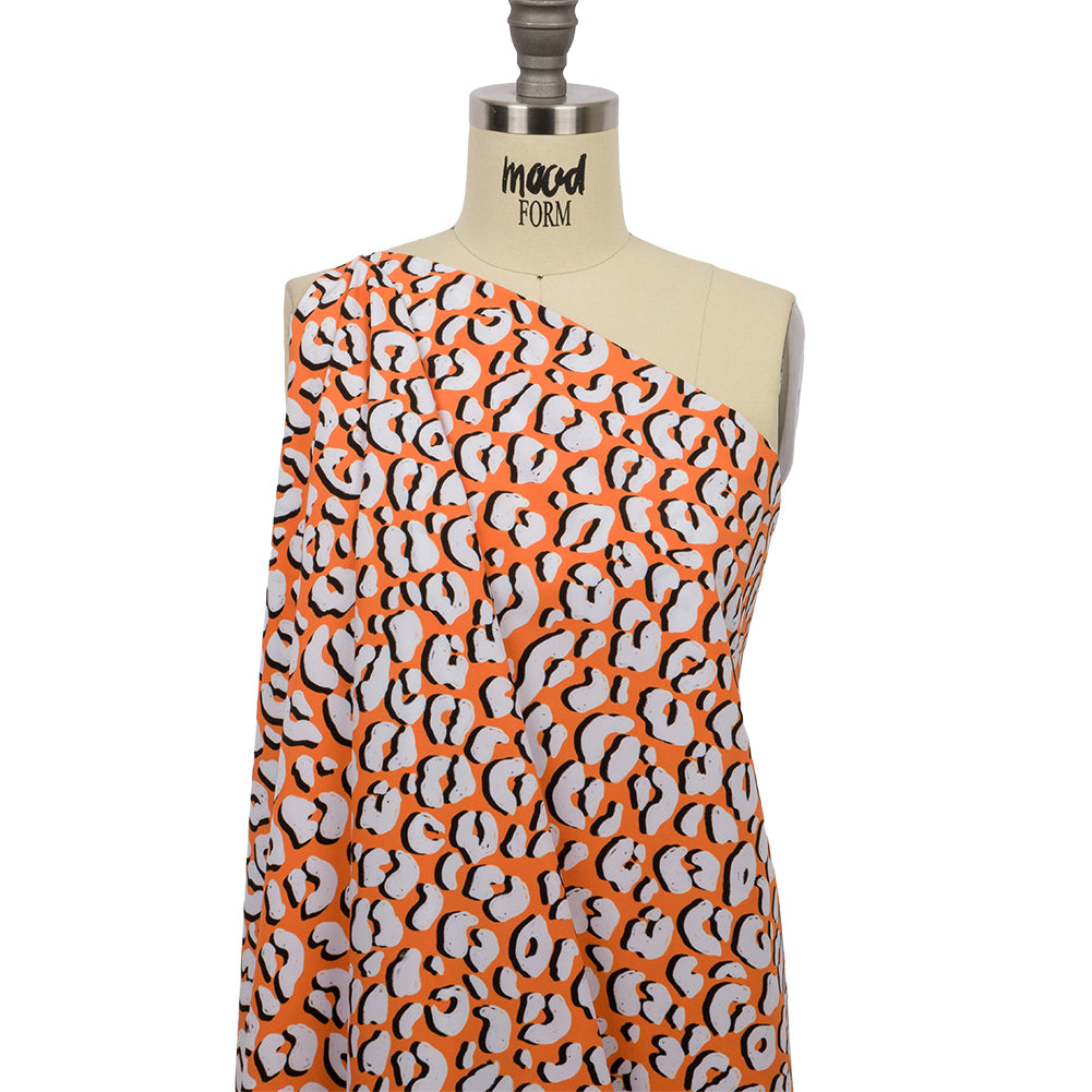Recycled Polyester Swim Trunk Fabric - Orange and White Animal Spots - Dune Surfing Print - Mood Exclusive Malibu Collection - Joann Fabrics