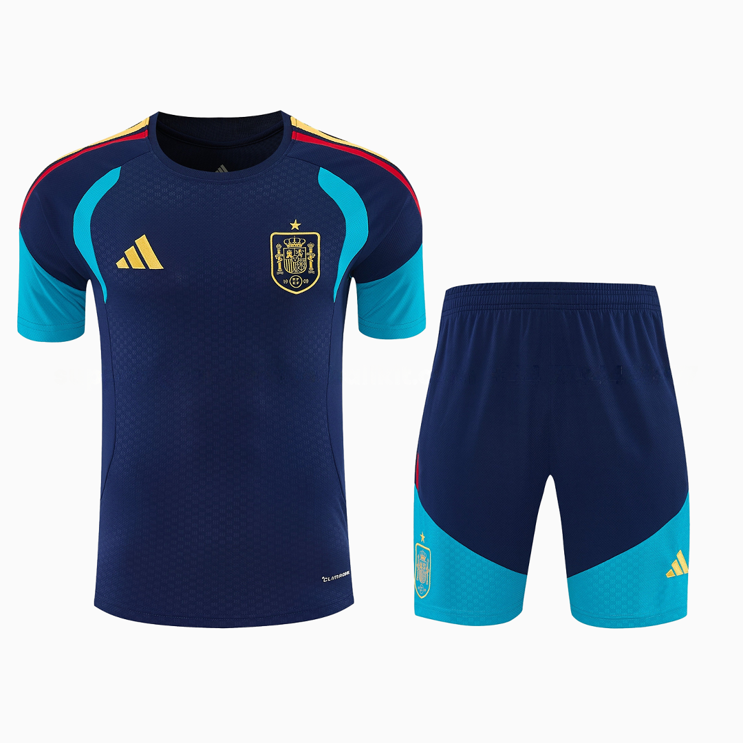 Spain 2026 Short-Sleeve Training Set - Dark Blue Top & Dark Blue Pants - UnitedFutballJersey
