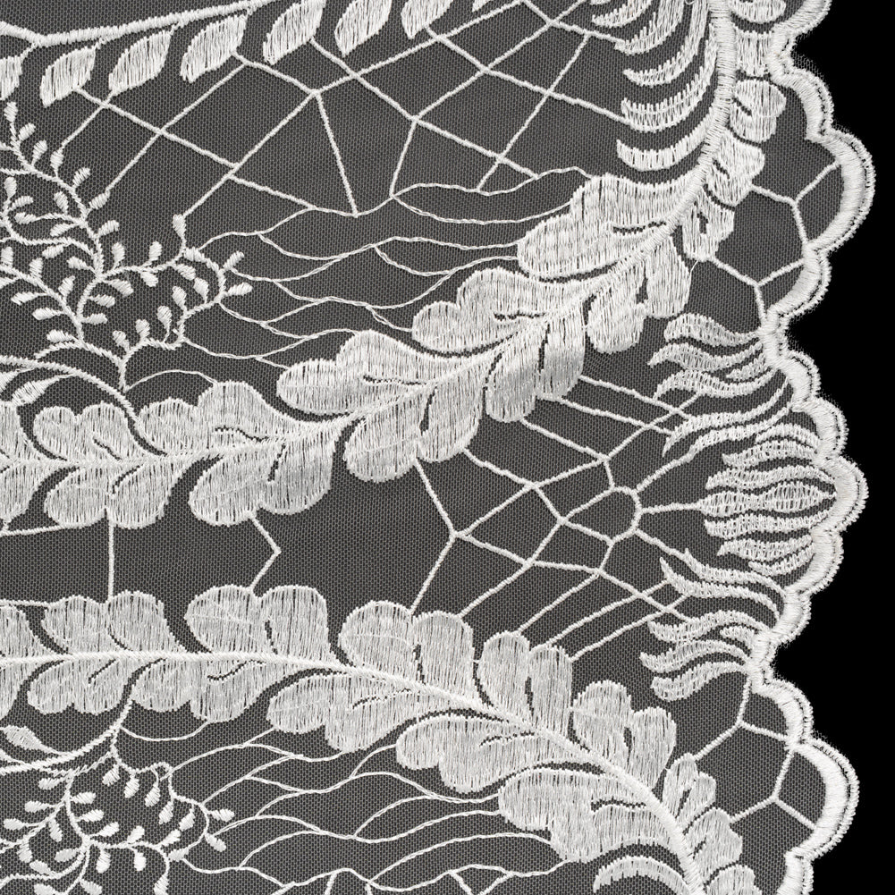 Embroidered Lace Tulle with Finished Scalloped Edges - Off White Fern Leaves, Plants and Spider Webs - Joann Fabrics
