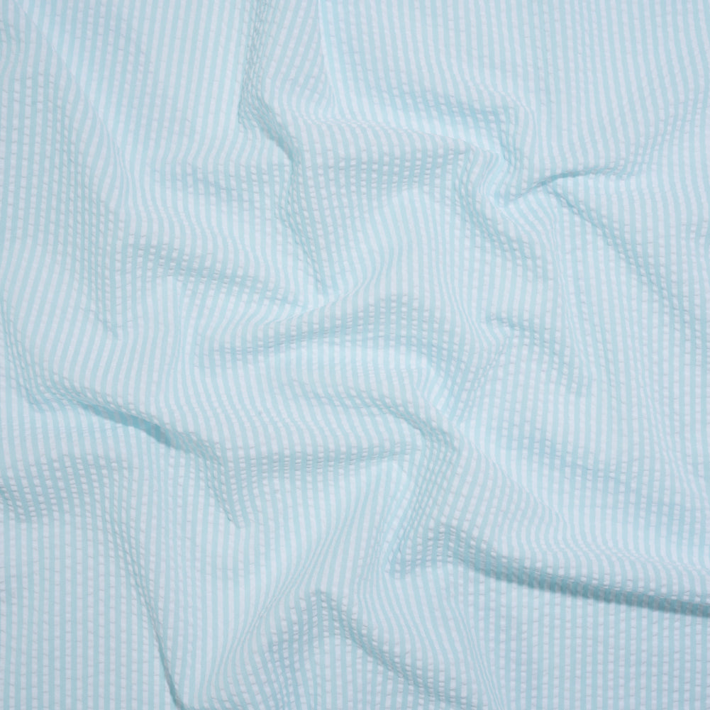 Polyester and Cotton Seersucker - Aegean Blue and White Candy Stripes - Wylie Collection - Joann Fabrics
