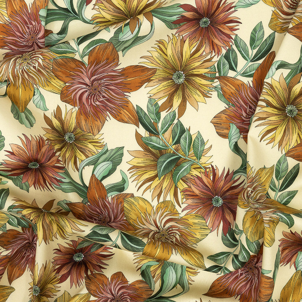 Stretch Cotton Sateen - Yellow and Orange Floral - i Fiori Print - Mood Exclusive Viso Collection - Joann Fabrics