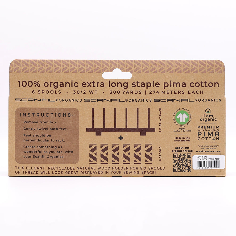 SCANFIL® 30wt Organic Pima Cotton Thread Set - 6ct 300yd Spools & Wood Rack - Jewel Tones - Joann Fabrics