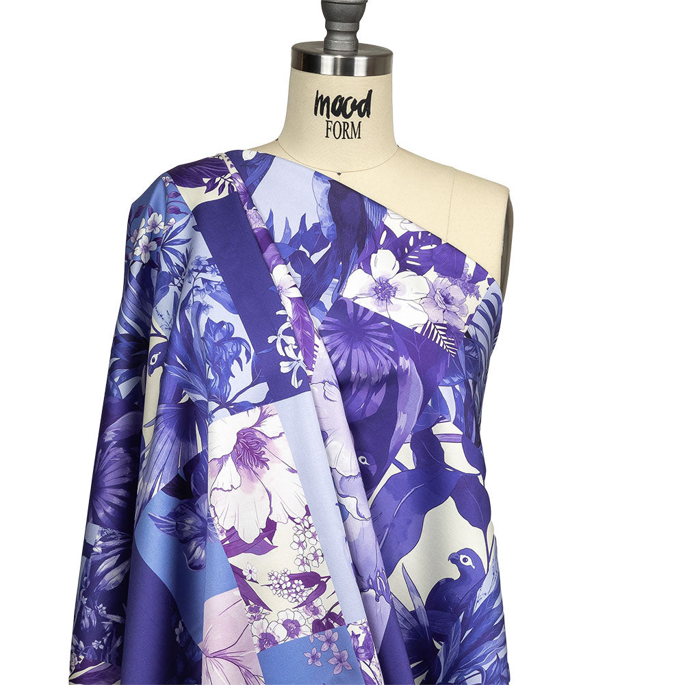 Stretch Cotton Sateen - Purple Floral Patchwork - Periwinkle Patch Print - Mood Exclusive Indigo Collection - Joann Fabrics