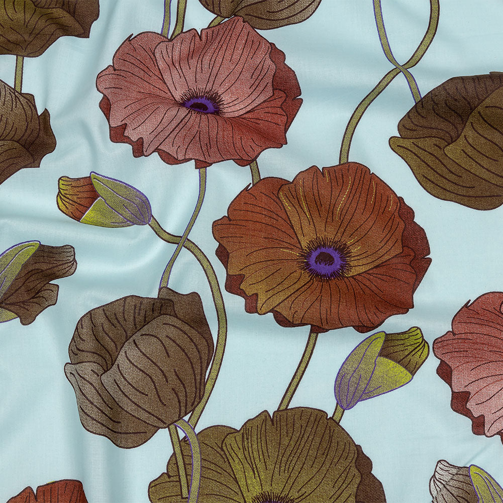 Sky, Olive and Red Big Poppies Cotton Lawn - Joann Fabrics