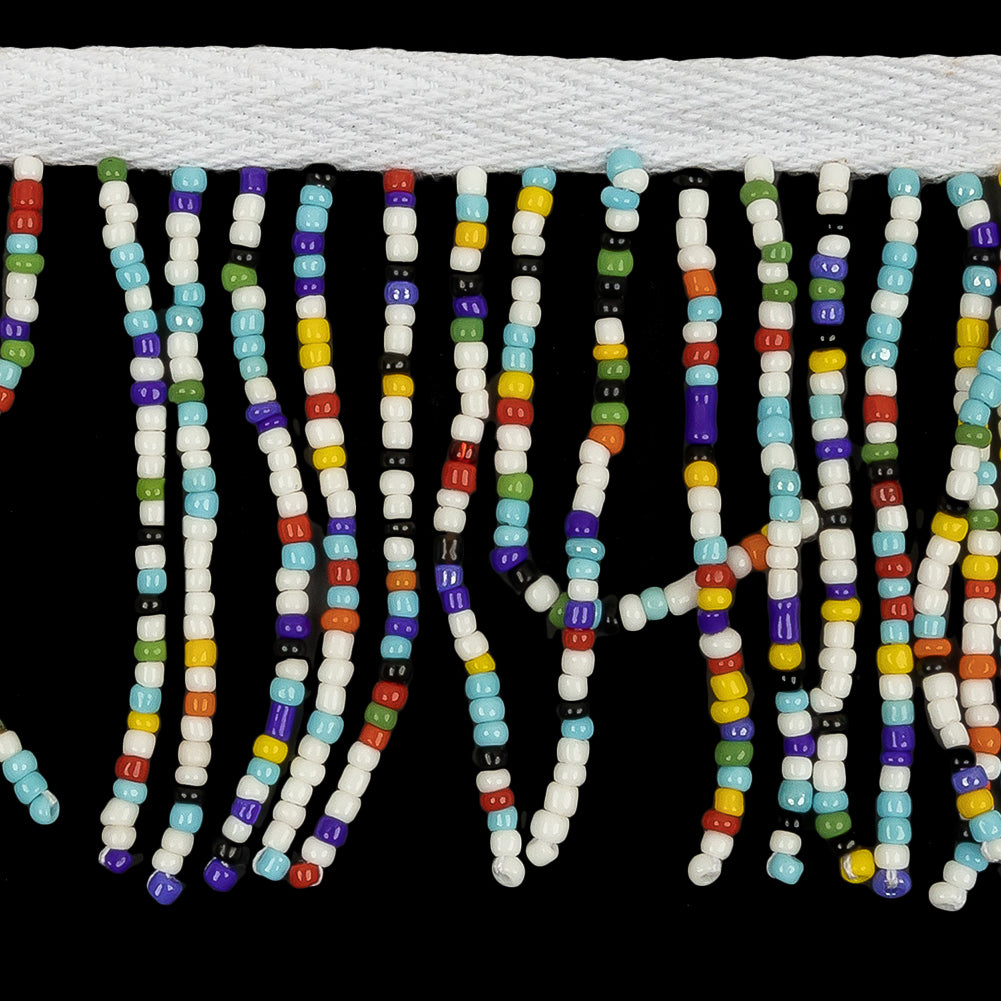 Vintage Opaque Multi and White Seed Beaded Chainette Fringe - 2