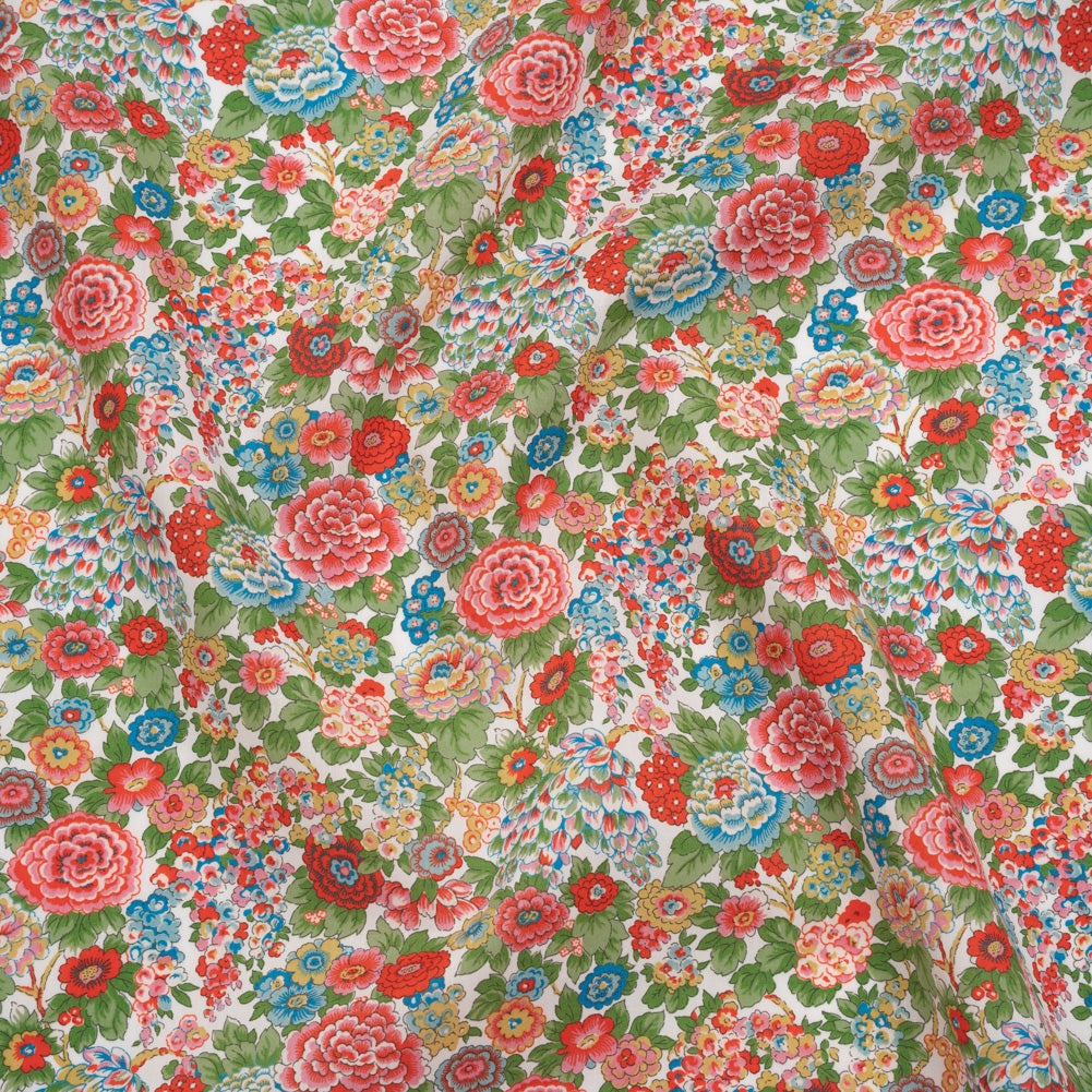 Liberty Fabrics Tana Lawn® - Elysian Day Red - Red, Blue and Green Rosy Blooms - Joann Fabrics