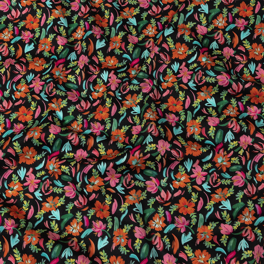 Stretch Cotton Sateen - Pink, Blue and Black Floral - Confetti Fete Print - Mood Exclusive Citrus Collection - Joann Fabrics