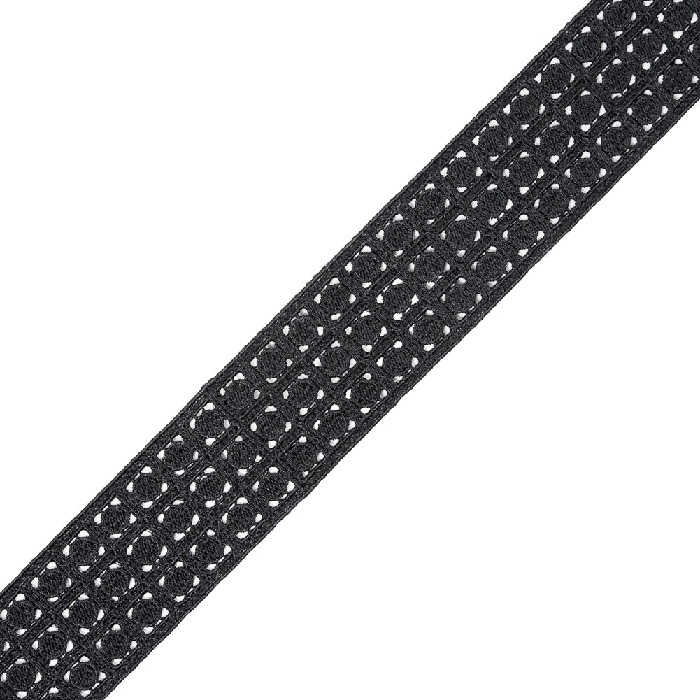 Black Embroidered Lace Trim - 1.5