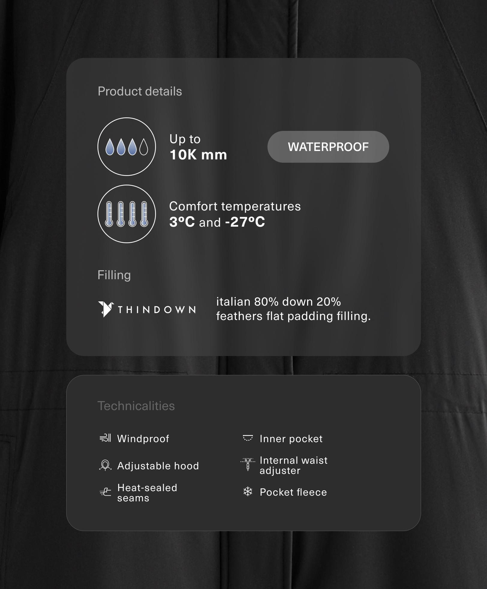 10k Thindown® waterproof extra-light long padded jacket