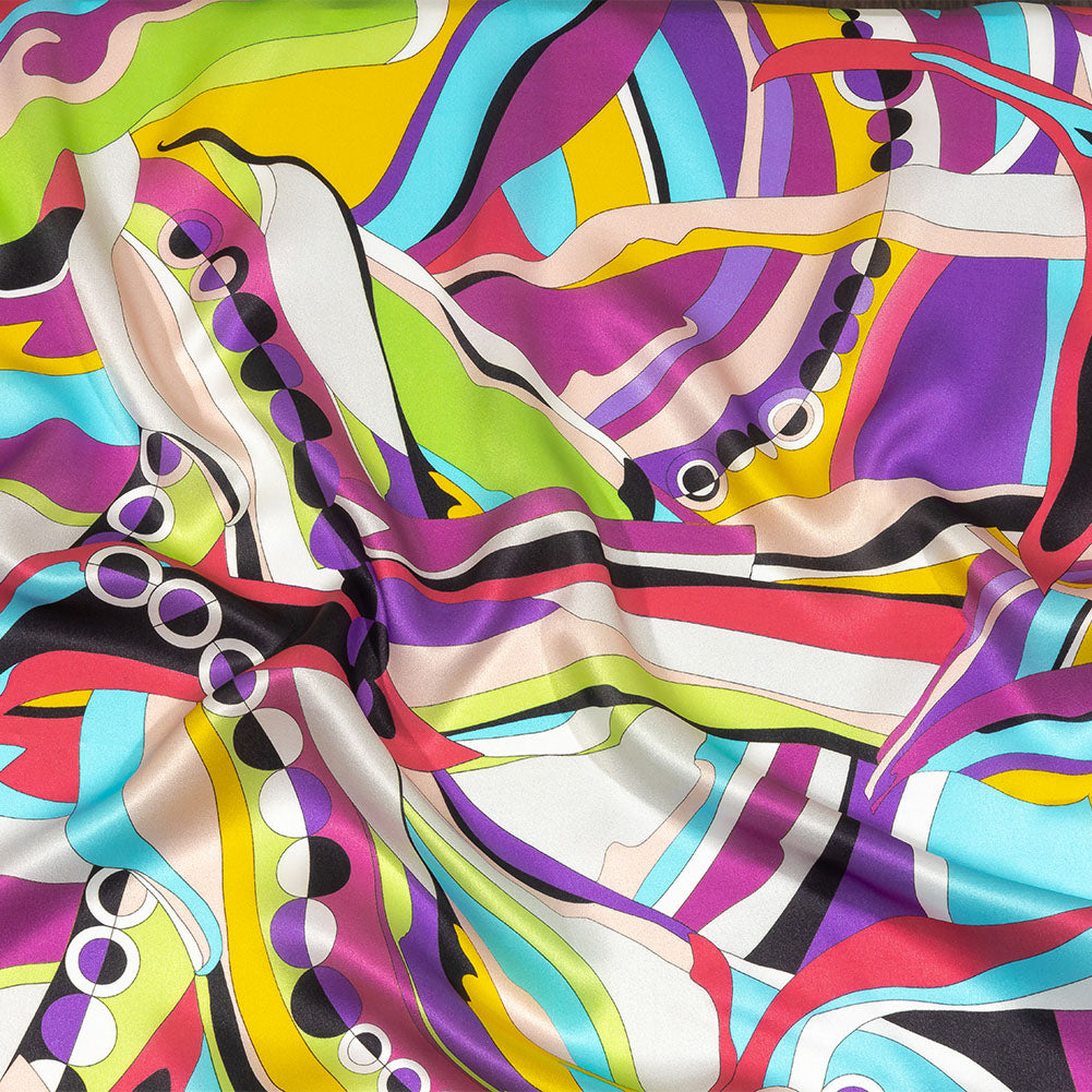 Italian Fuchsia, Purple, and Green Organic Geometry Silk Charmeuse - Joann Fabrics