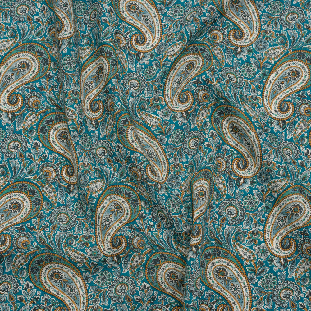 Liberty Fabrics Tana Lawn® - Lee Manor Blue Turquoise - Turquoise, Green and Orange Paisley - Joann Fabrics