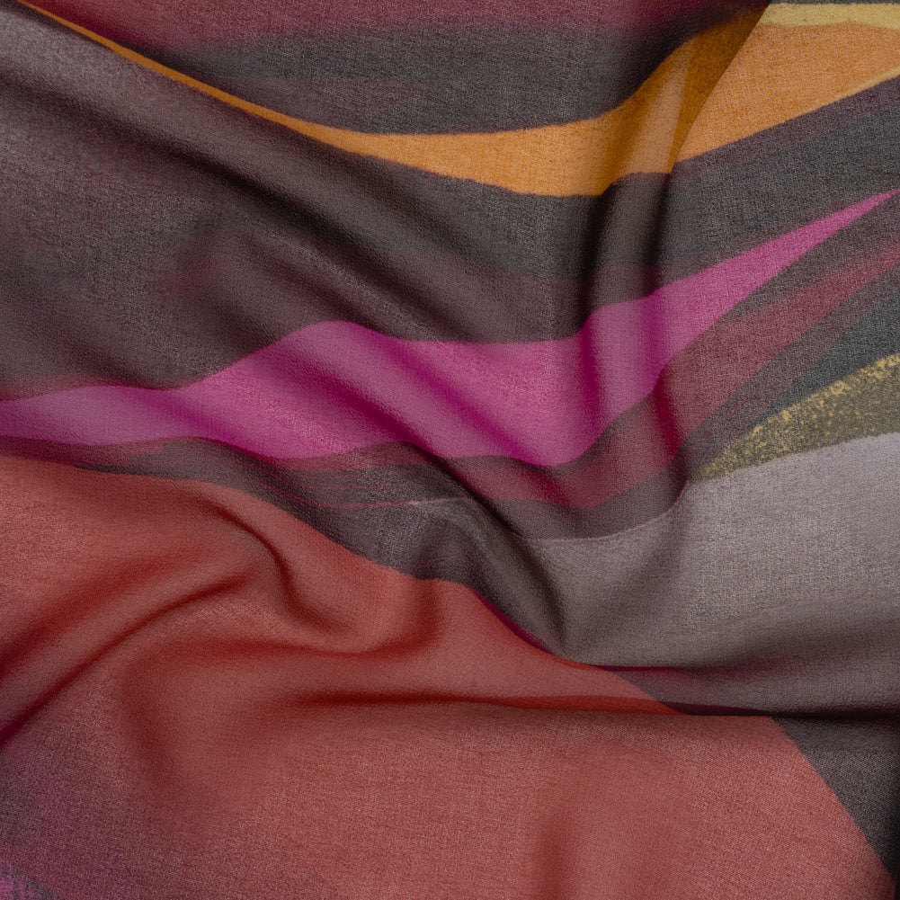 Polyester Chiffon Print - Fuchsia, Yellow and Beige Abstract Waves - Designer Deadstock - Joann Fabrics