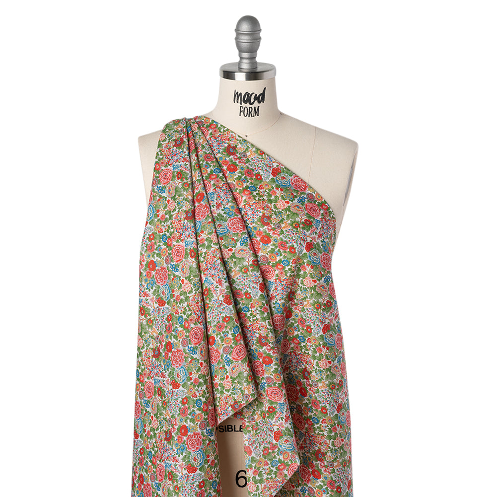 Liberty Fabrics Tana Lawn® - Elysian Day Red - Red, Blue and Green Rosy Blooms - Joann Fabrics