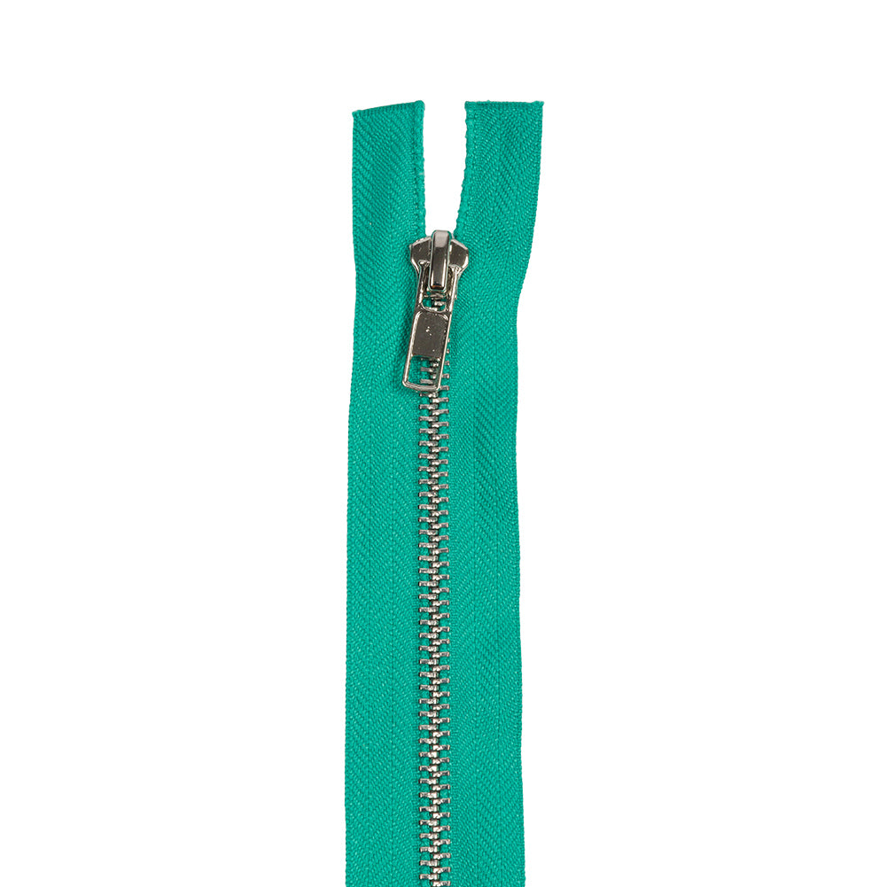 Teal and Silver T5 Open End Metal Zipper with Two Pulls - 36